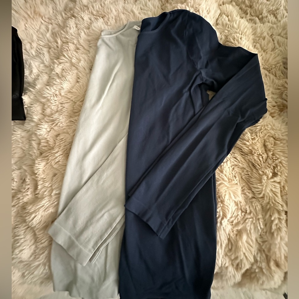 Just Tees long sleeve shirts. Navy and light grey.